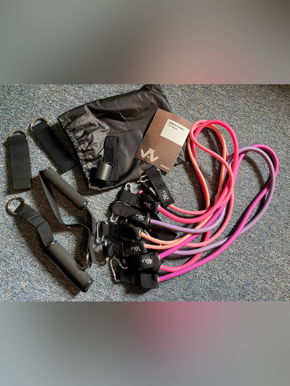 Workout Resistance Band Set with Handles and Anchors - 10lb - 50lb